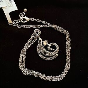 NWT Patricia Locke Pendant Necklace Silver with Black and Clear Crystals